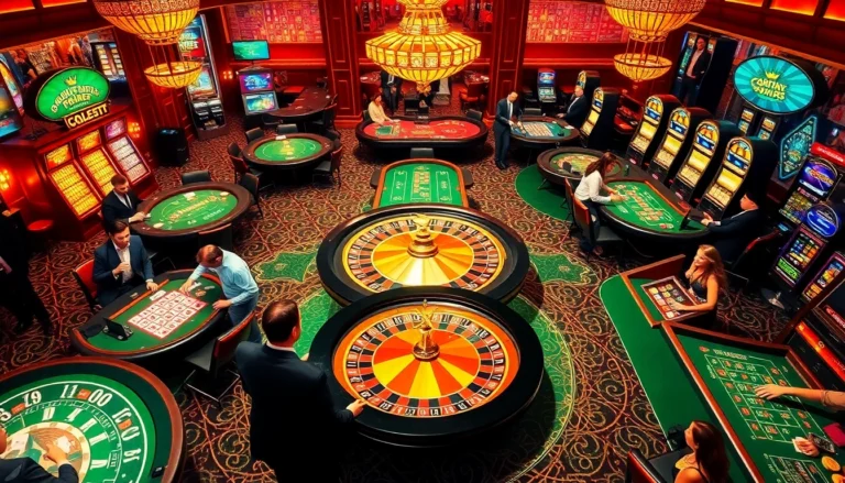 Players enjoying a thrilling night at a casino, showcasing the excitement available at https://okfun.accountant/ for gamblers.