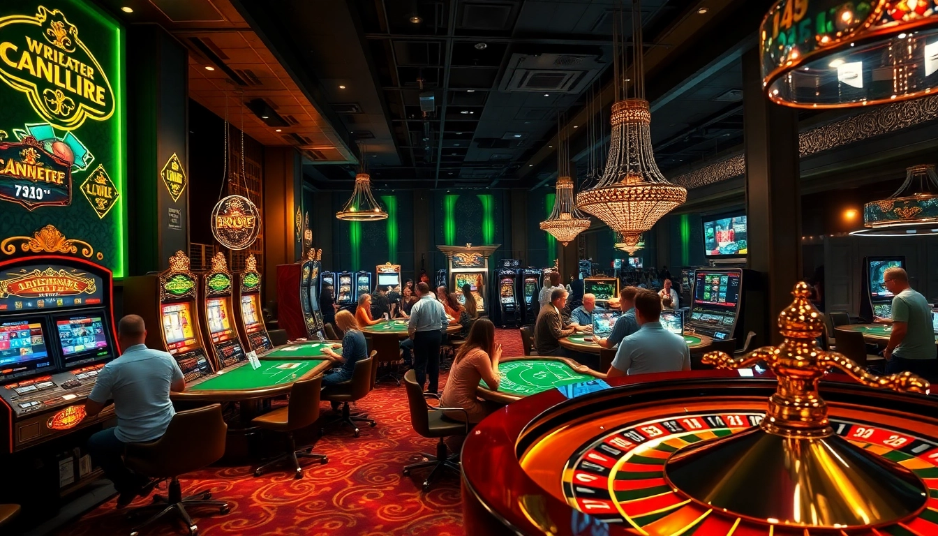 Experience the thrill of a casino night featuring gambling enthusiasts placing bets with odds from https://32win.football/ amidst vibrant game tables.